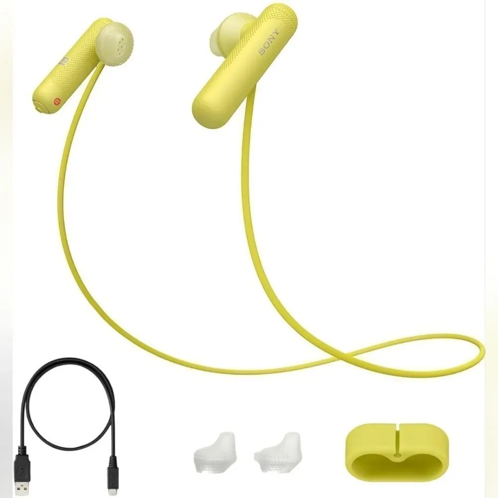 🩵NIB Sony Yellow WI-SP500 Extra Bass Bluetooth Wireless Sports Earbuds
